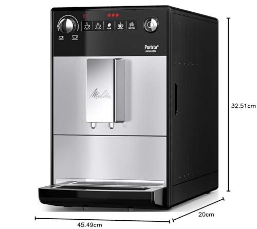 Melitta Purista F230-101, Cafetera Automática con Molinillo Silencioso, 15 Bares, Café en Grano, Limpieza Automática, Personalizable, Plata