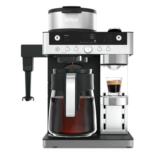 Ninja Prestige Cafetera 2 en 1 de café de filtro y de cápsula con espumadora incorporada, prepara cafés con leche, café helado y flat whites, color negro CFN802EU