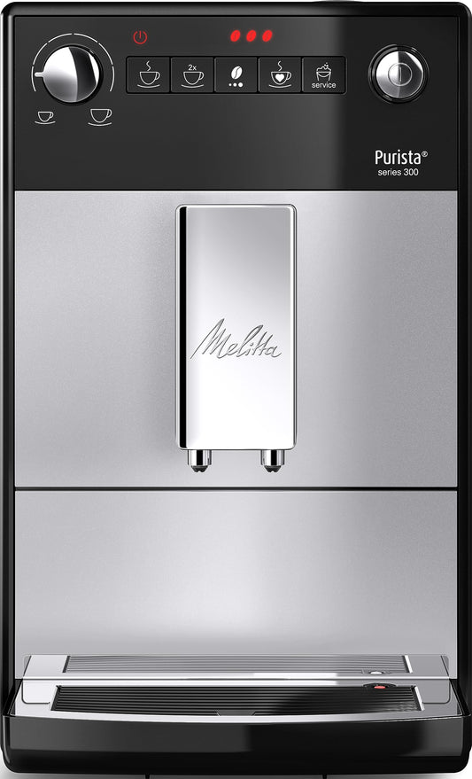 Melitta Purista F230-101, Cafetera Automática con Molinillo Silencioso, 15 Bares, Café en Grano, Limpieza Automática, Personalizable, Plata